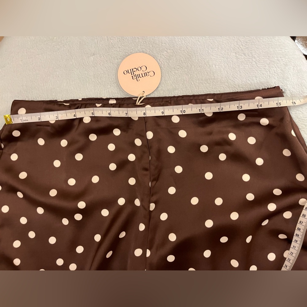 Camila Coelho wide leg polka dot satin pants. Stretchy waist. Brown white M. NWT - Picture 6 of 12